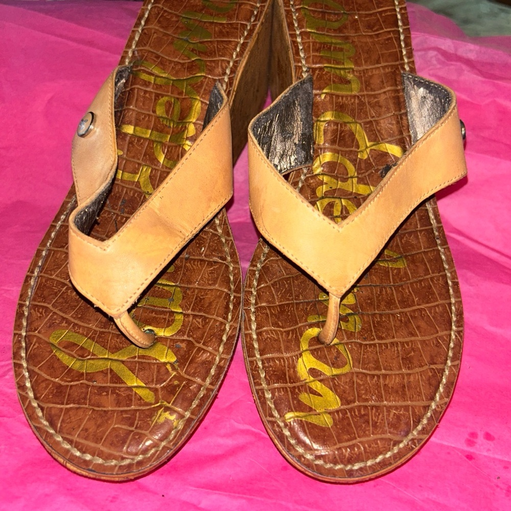 Sam Edelman Brown and Tan Wedge Sandals